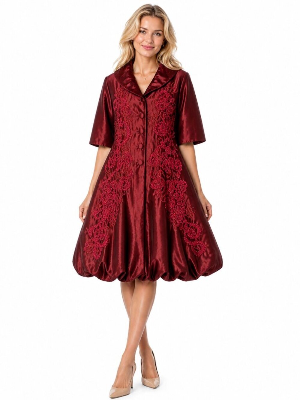 Sassy Thai Burgundy Red Embroidered Long Jacket NWT